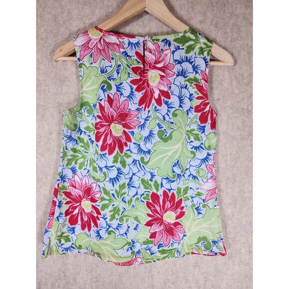 TALBOTS Blue Red Green Floral Sleeveless Lightweight Top SZ 4P - Picture 2 of 7